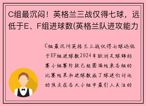 C组最沉闷！英格兰三战仅得七球，远低于E、F组进球数(英格兰队进攻能力)